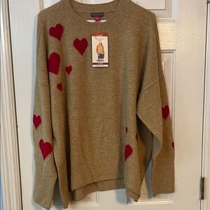 Vince Camuto Camel Sweater with Red Heart Accents